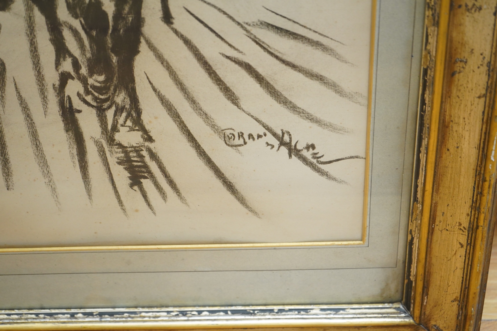 Emmanuel Poire (Caran D'Ache, 1858-1909), Mounted Calvary and Infantry, signed, charcoal, 61 x 36cm